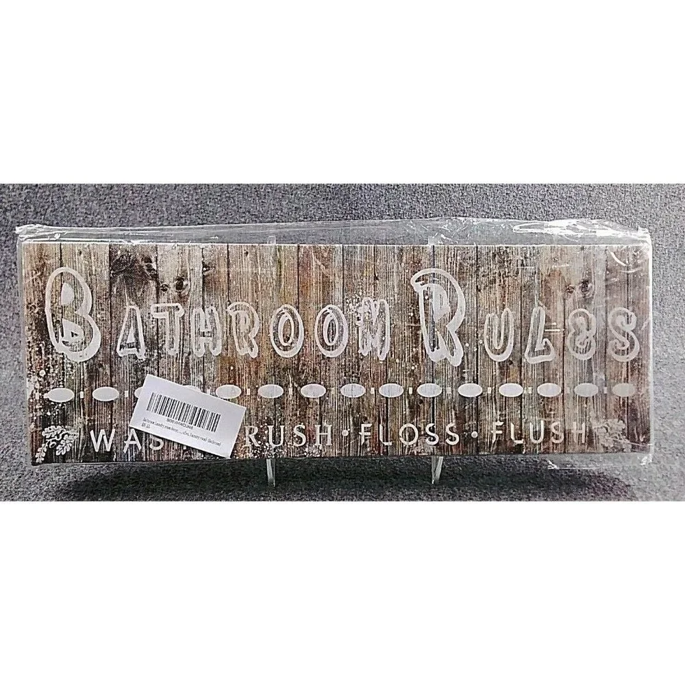 Bathroom Rules wash brush floss flush canvas sign farm home room vintage look